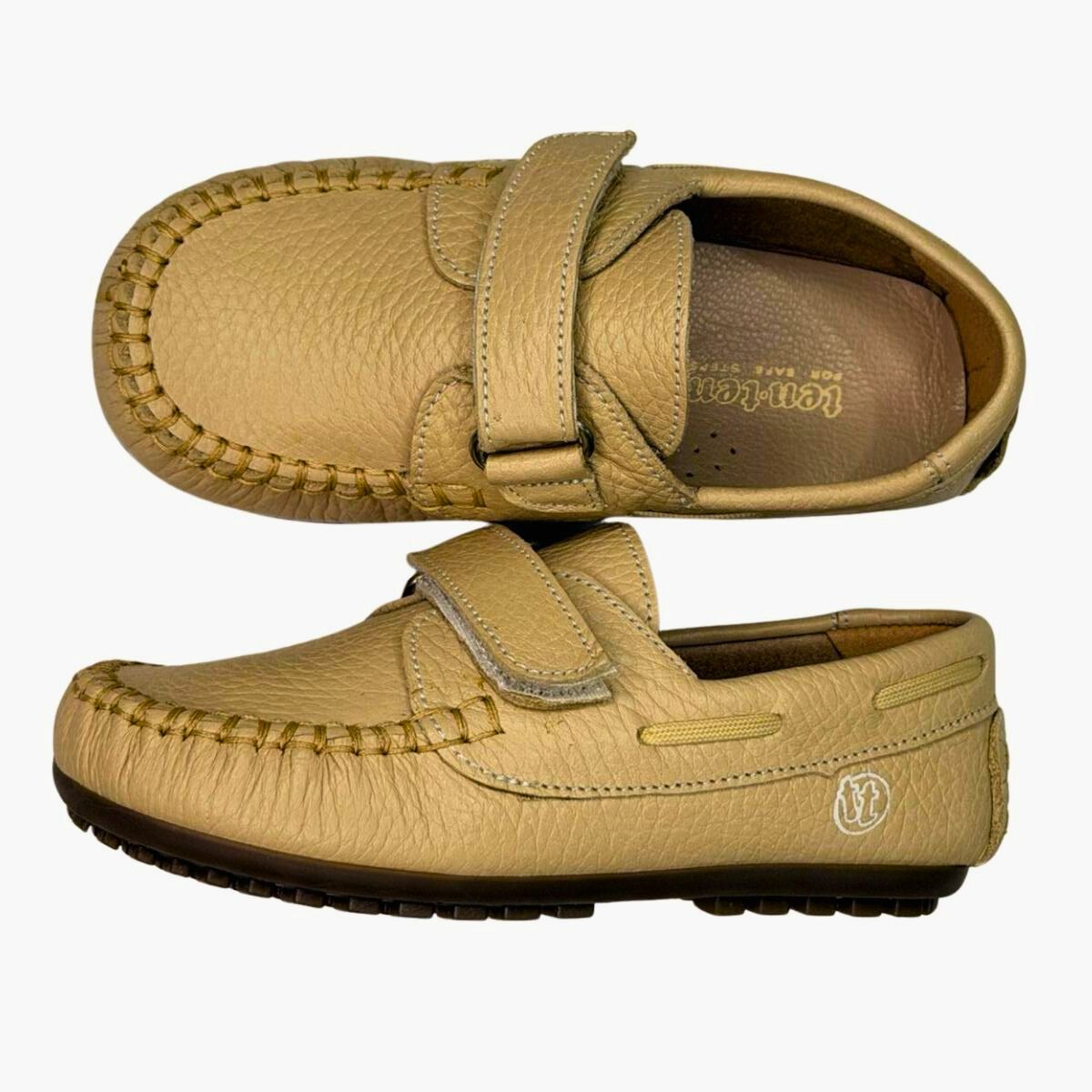 Tenten Casual Low-Cut Loafers for Kids – Genuine Leather in Beige